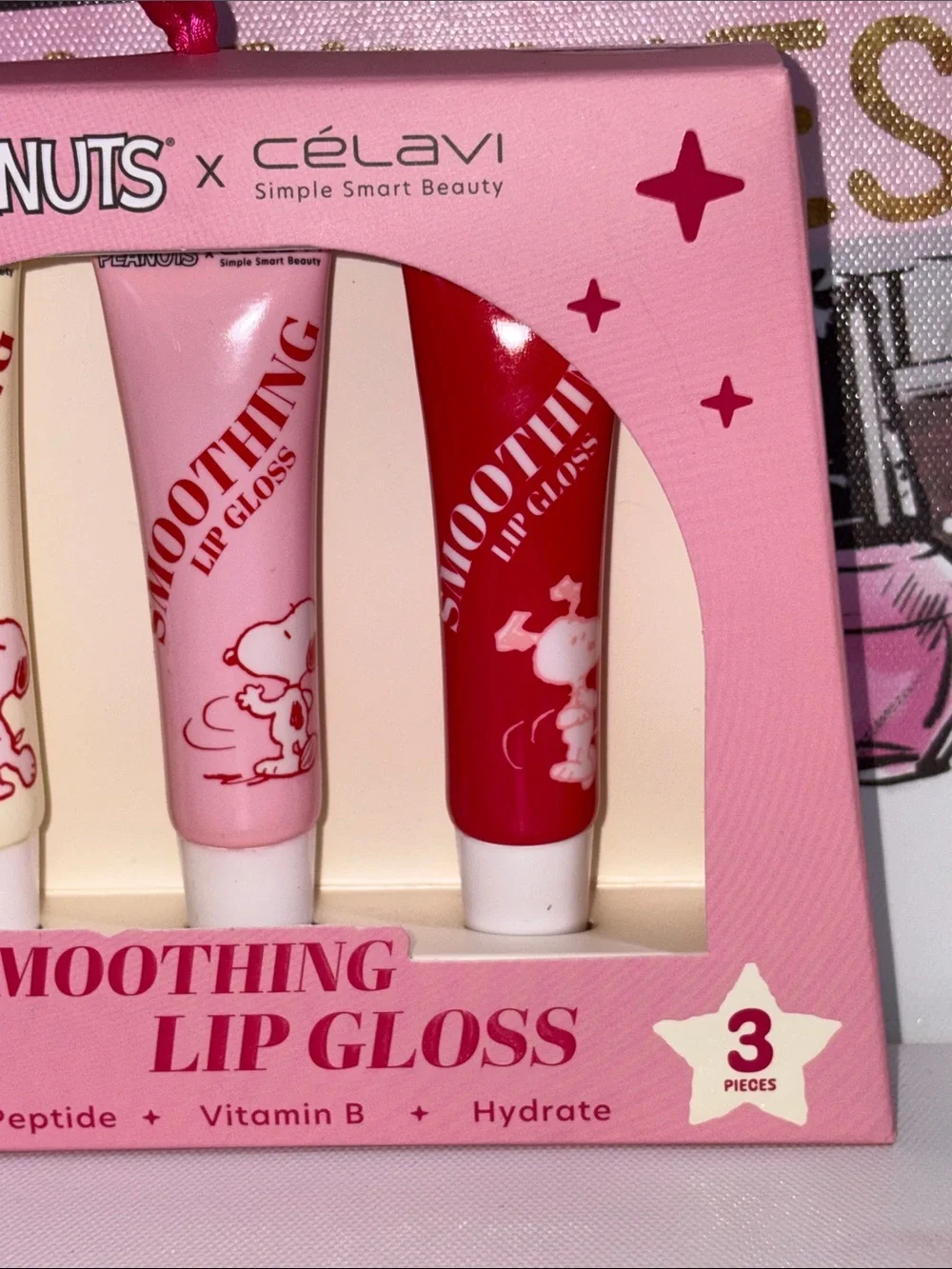 Peanuts x Célavi Smoothing Lip Gloss 3 pc Set - Pink/Red/White